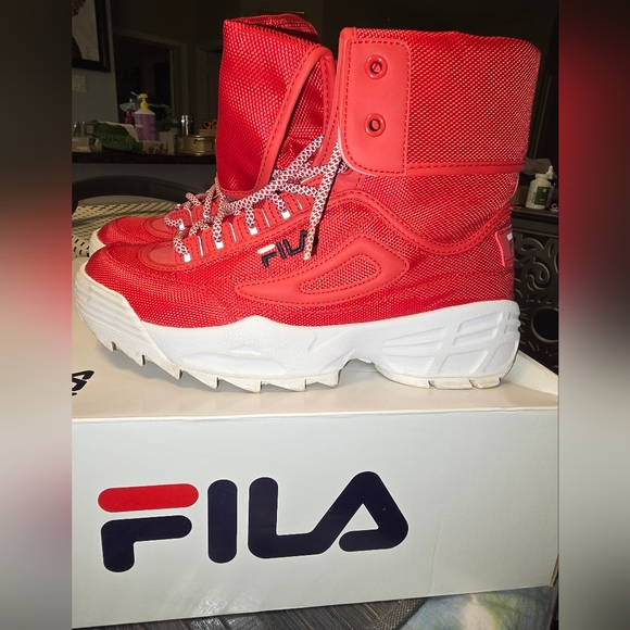 Fila Disruptor Ballistic Red Mesh High Top Sneakers Size 10 - Picture 7 of 10